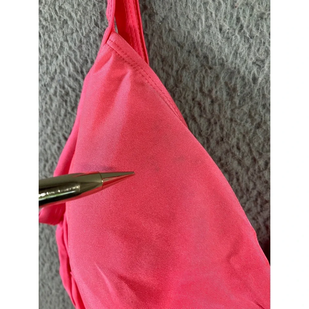 One Piece Swimsuit Women Large Neon Hot Pink Ruched V-Neck Twist Beach Poolside‎